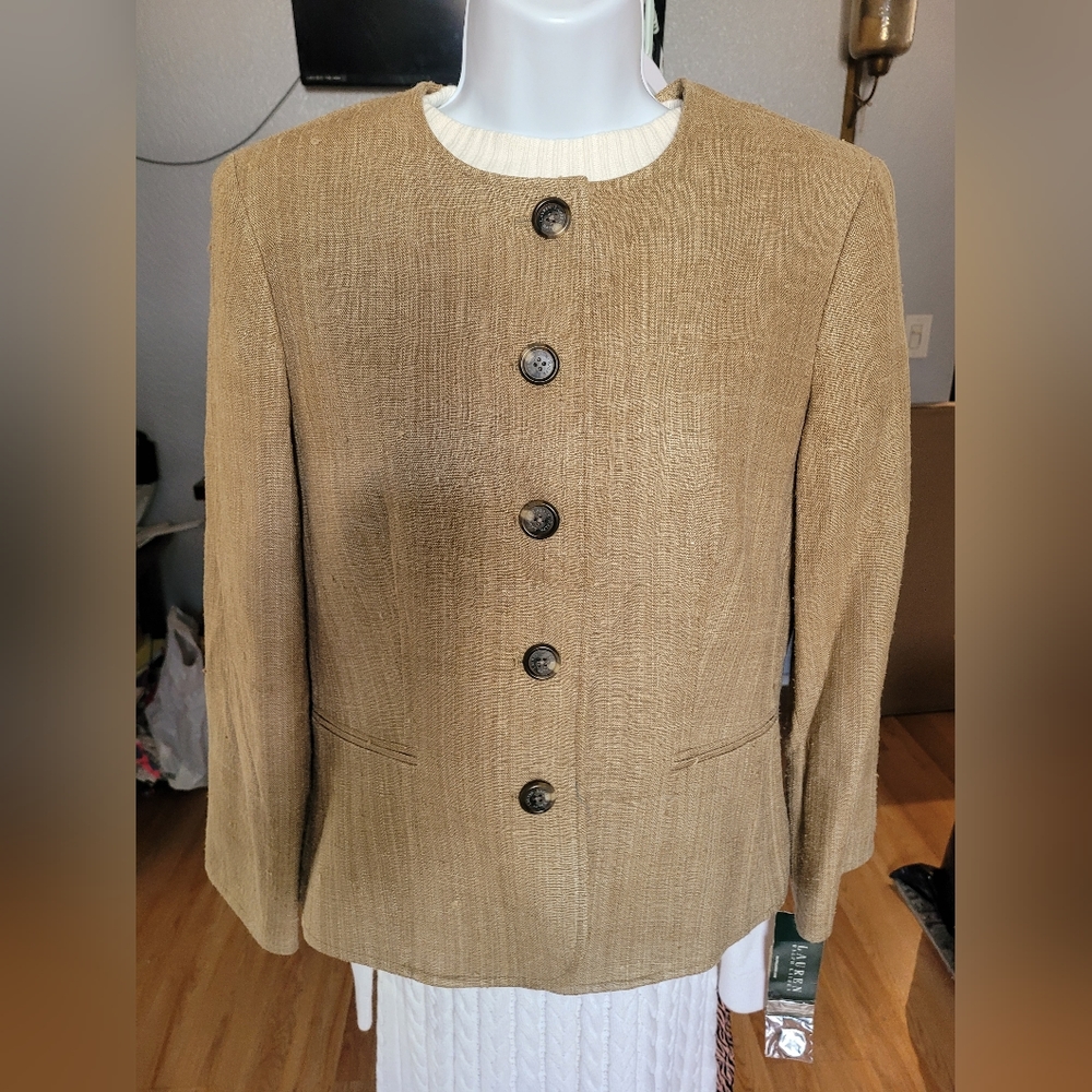 NWT Lauren Ralph Lauren Silk Women's Coat Blazer Flax Size 8